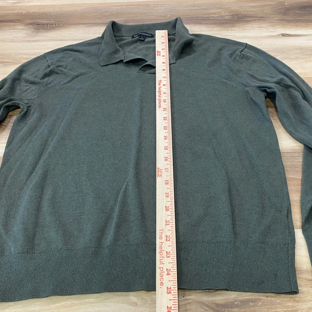 Banana Republic Polo Sweater Large Silk Linen Blend Johnny Collar Green Mens